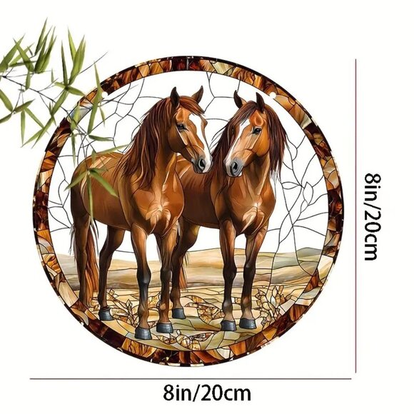 Suncatcher Horses Brown Chestnut Famn Hanging Window Decor Colorful In/Outdoor - Picture 2 of 5